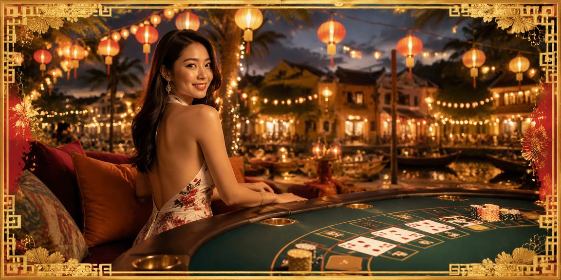 Người chơi Baccarat online tại khu phố cổ Hội An ban đêm