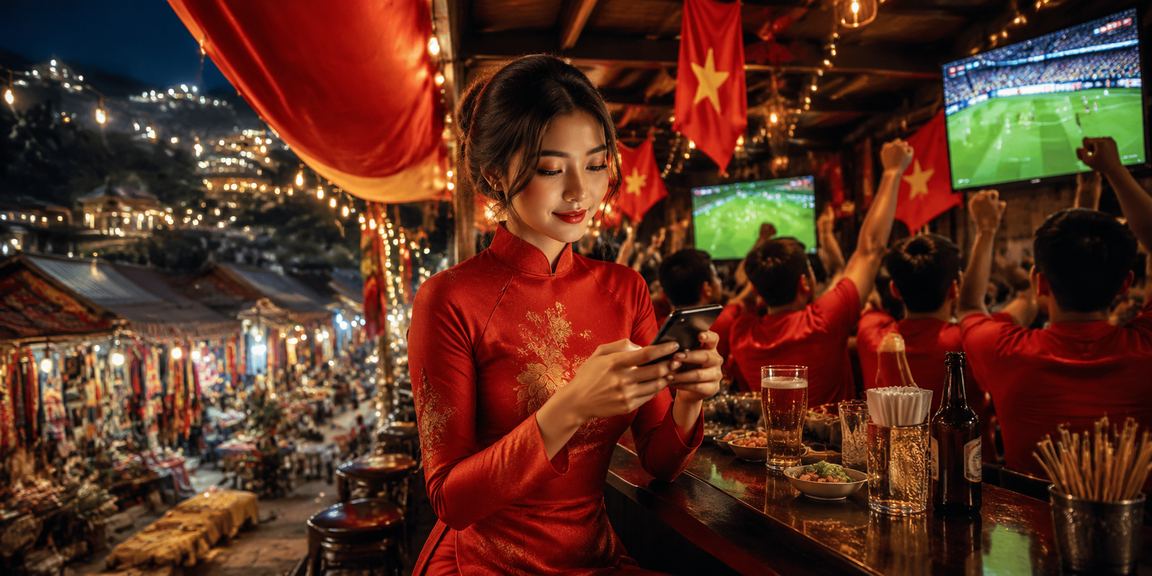 Người dùng chơi casino trên điện thoại tại Sa Pa với trang phục truyền thống